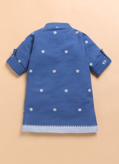 Pure Cotton Woven Full Sleeves Pack of 3 Kurta Pajama with Striped Nehru Jacket Ethnic Set- Blue