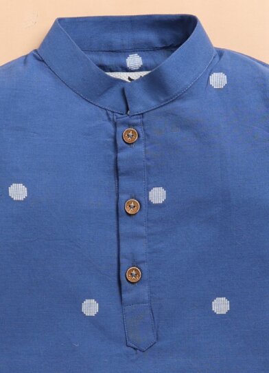 Pure Cotton Woven Full Sleeves Pack of 3 Kurta Pajama with Striped Nehru Jacket Ethnic Set- Blue