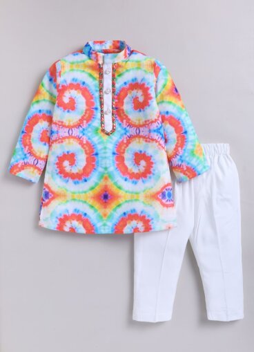 Boys Holi Multi Coloured Cotton Kurta and Pajama Ethnicwear Set