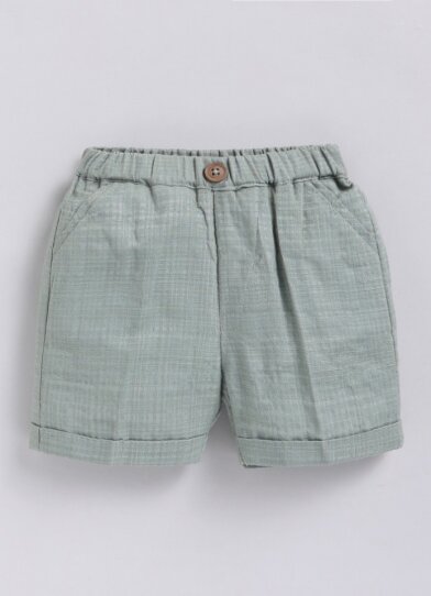 Boys Pure Muslin Cotton Stuffed Lion Casual Shirt & Shorts Coord Set - Green