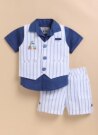 Boys Pure Cotton Formal Striped Waistcoat Shorts with Shirt and Bow Set - Blue
