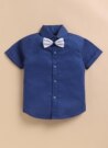 Boys Pure Cotton Formal Striped Waistcoat Shorts with Shirt and Bow Set - Blue