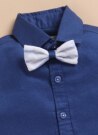 Boys Pure Cotton Formal Striped Waistcoat Shorts with Shirt and Bow Set - Blue