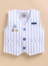 Boys Pure Cotton Formal Striped Waistcoat Shorts with Shirt and Bow Set - Blue