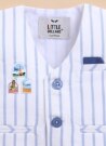 Boys Pure Cotton Formal Striped Waistcoat Shorts with Shirt and Bow Set - Blue