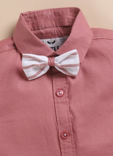 Boys Pure Cotton Formal Striped Waistcoat Shorts with Shirt and Bow Set - Rust