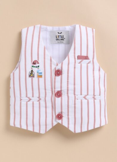 Boys Pure Cotton Formal Striped Waistcoat Shorts with Shirt and Bow Set - Rust
