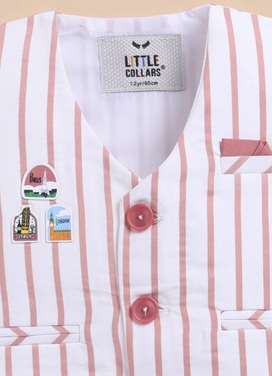Boys Pure Cotton Formal Striped Waistcoat Shorts with Shirt and Bow Set - Rust