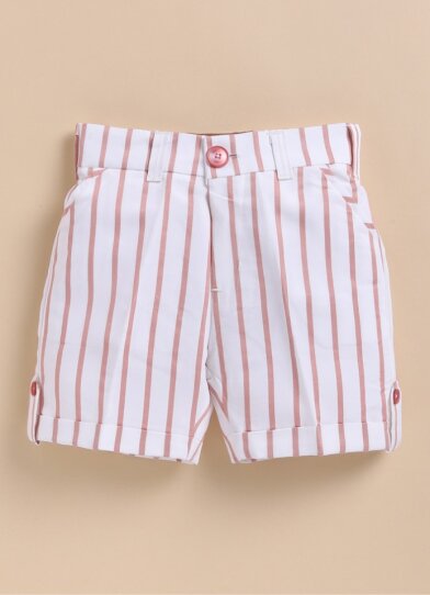 Boys Pure Cotton Formal Striped Waistcoat Shorts with Shirt and Bow Set - Rust